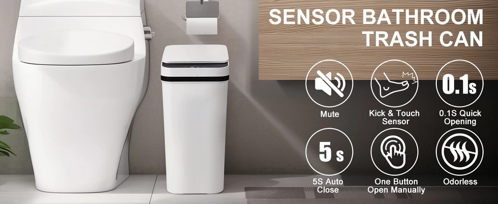 2 Pack 12L Bathroom Automatic Trash Cans Touchless Motion Sensor Slim with Lid