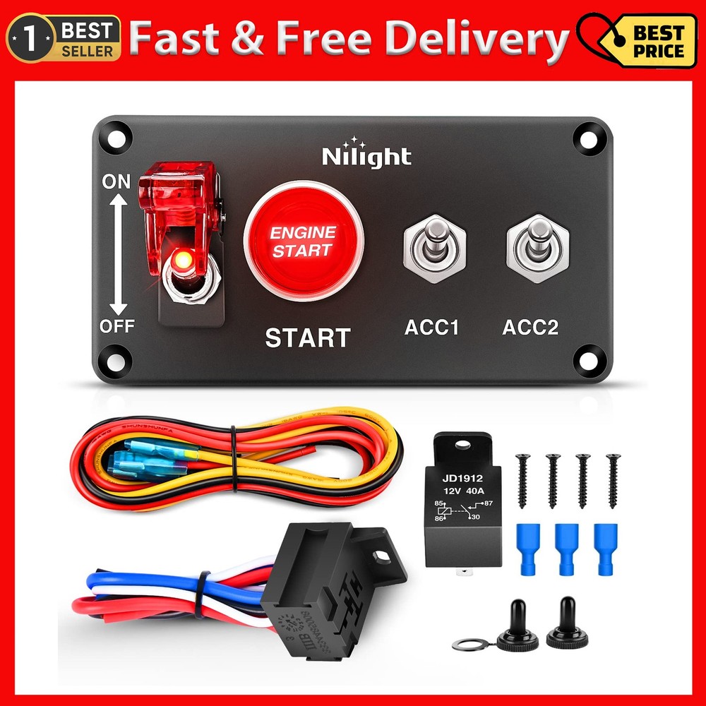 Nilight Ignition Rocker Switch Panel 12V 4 in 1 with Engine Push Button Toggle S
