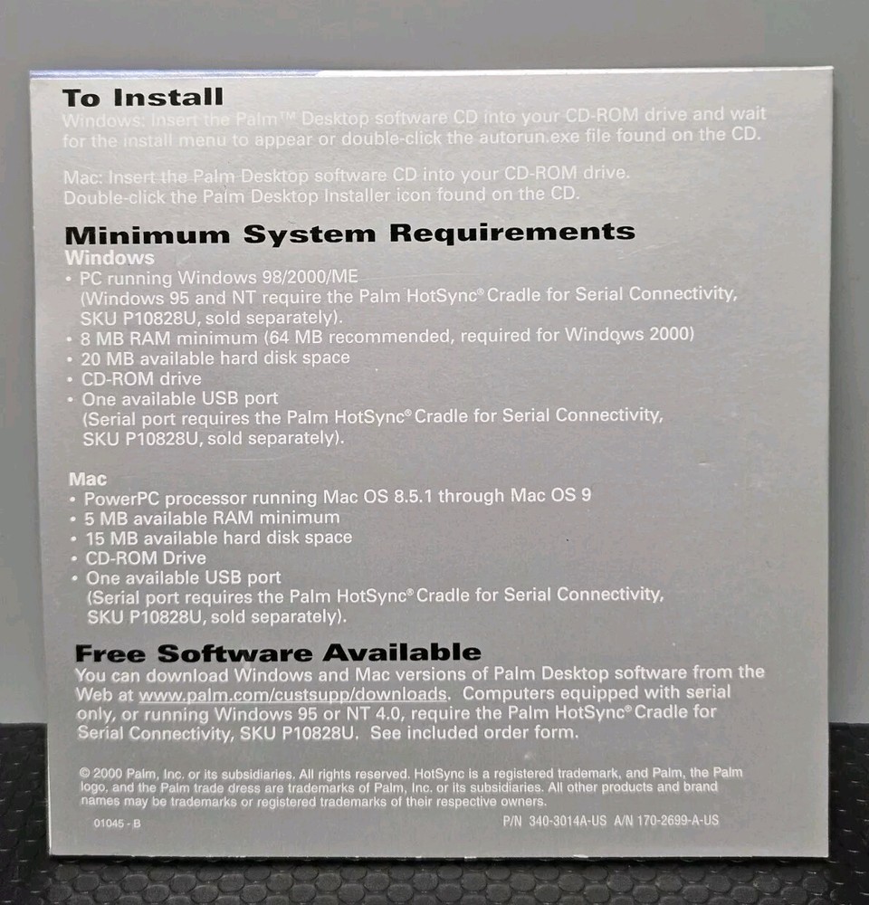 Vintage Rare Palm Desktop Software CD-ROM M500 Series Handheld