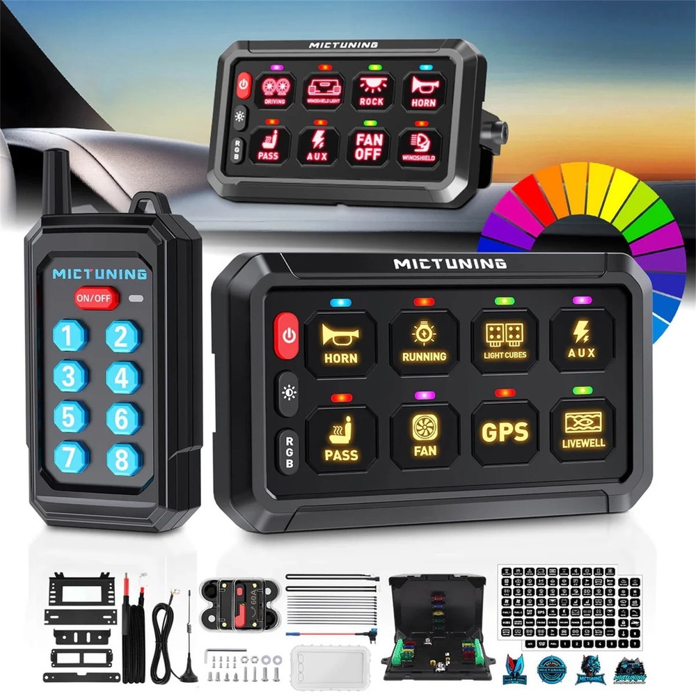 MICTUNING RGB 8 Gang Switch Panel with Wireless Remote On-Off Circuit Control