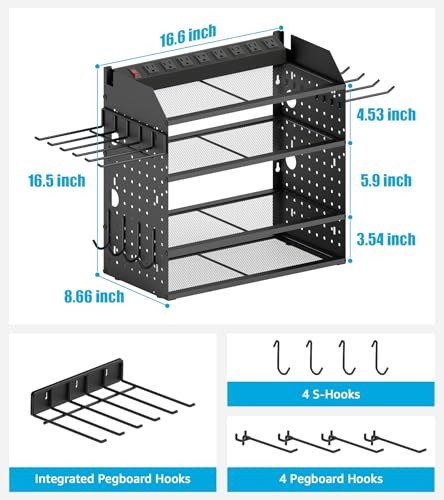Modular Desk Power Tools Organizer with Charging Station, 4 Layer 6FT Black