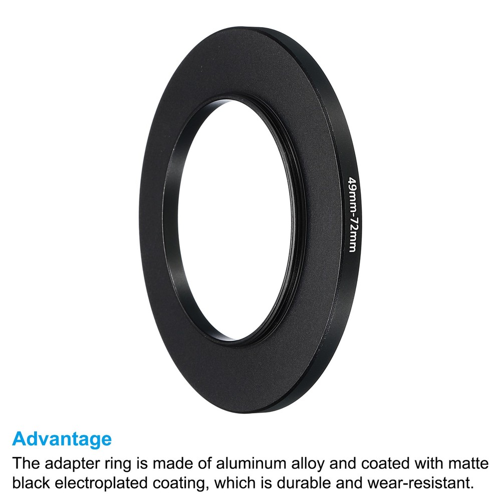 49mm-72mm Metal Step Up Ring, 2 Pcs Camera Lens Filter Adapter Ring Black