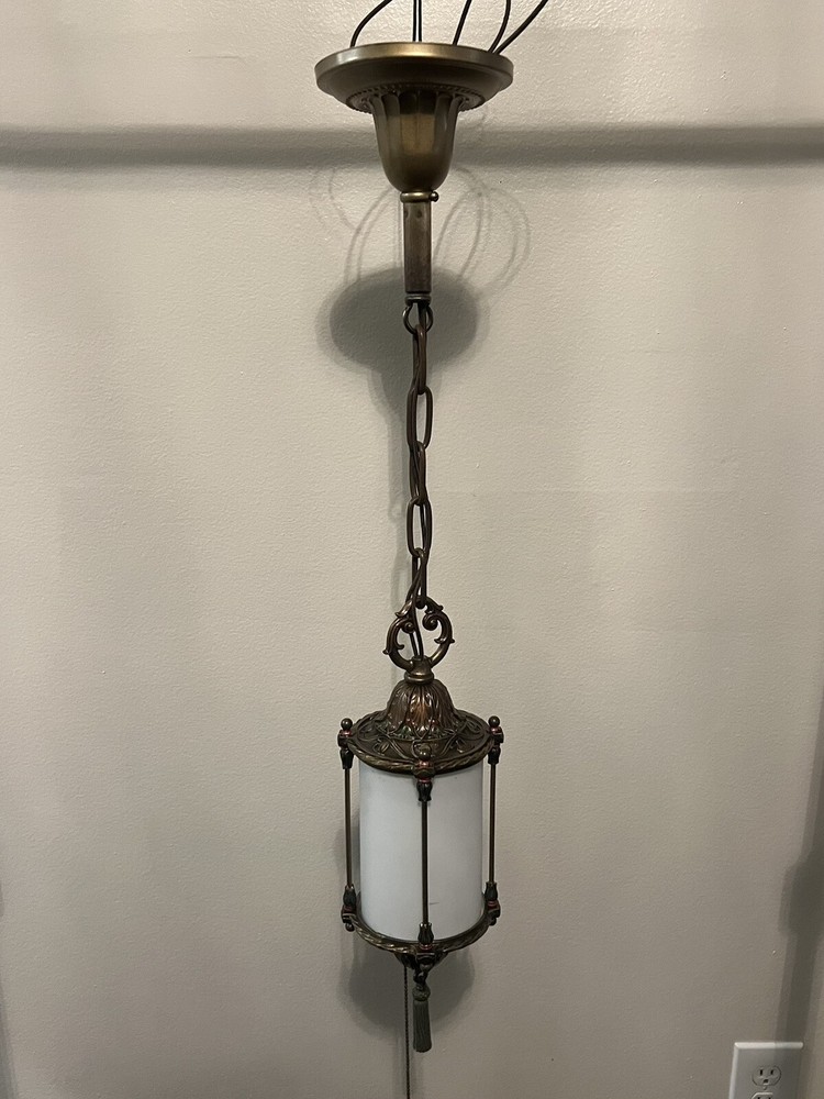 Single Rare Entry Pendant Light Fixture With White Globe Rewired Light 45J