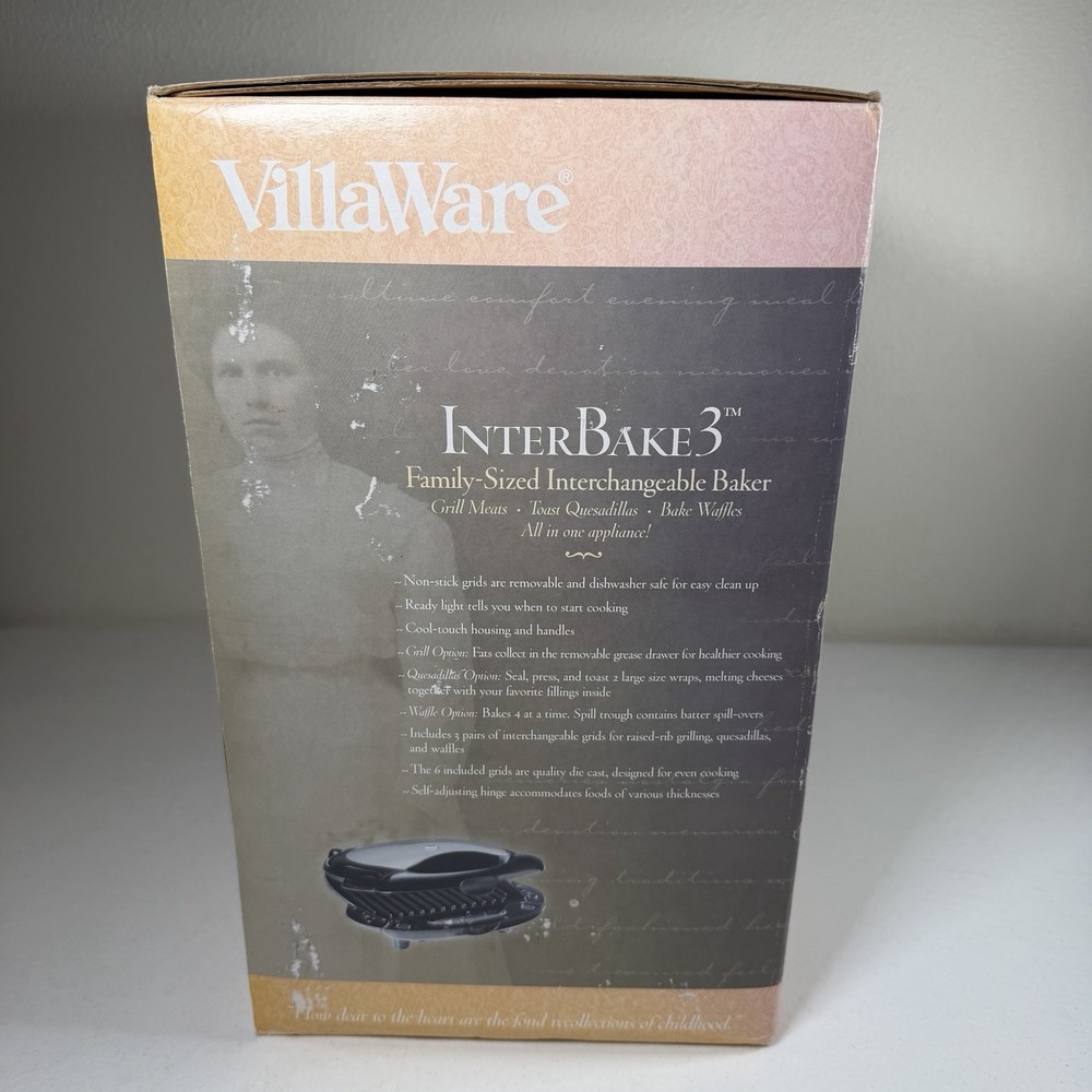 VillaWare InterBake3 Family-Sized Interchangeable Baker 4-square OPEN BOX