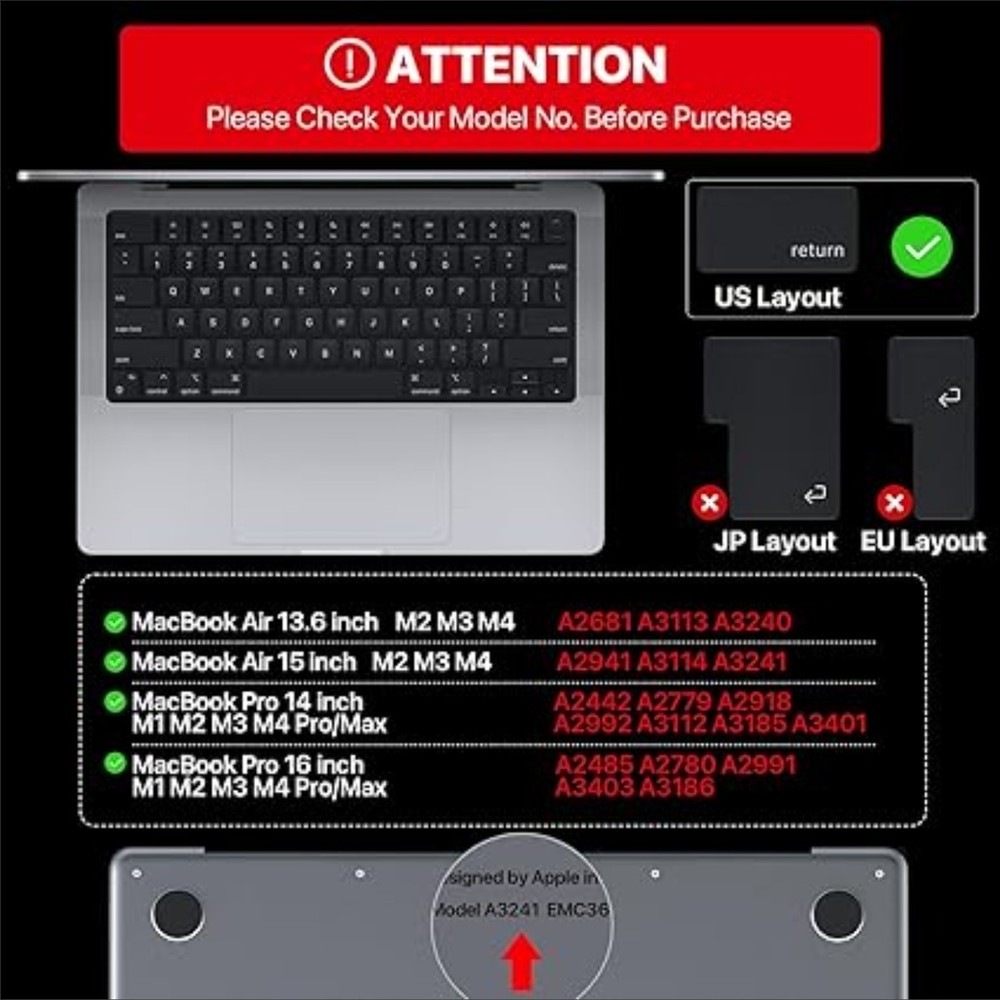 Premium Keyboard Cover Protector, Ultra Thin for MacBook US ANSI Layout
