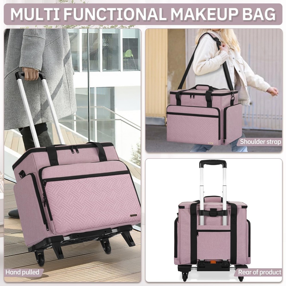 Extra Large Rolling Makeup Case with 4 Removable Pouches，Professional Make up...