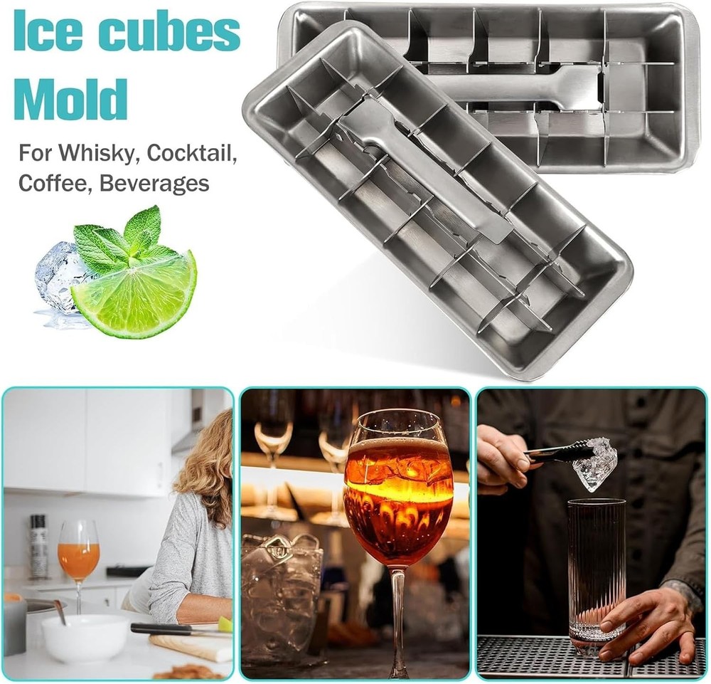 Stainless Steel Ice Cube Tray 18 Compartment Easy Release Dust Proof Design