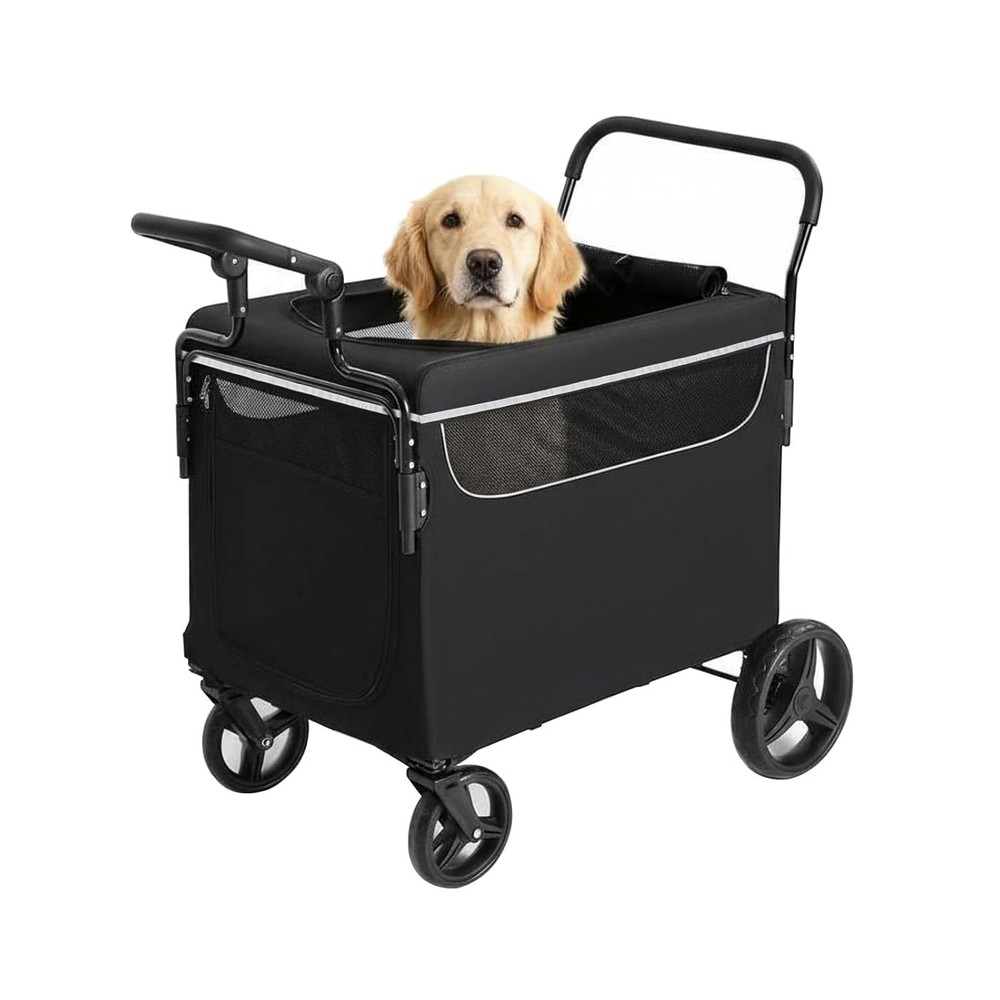 Large Dog Stroller Wagon 2-in-1 Push-Pull Pet Wagon Cart for Medium Dog Foldable