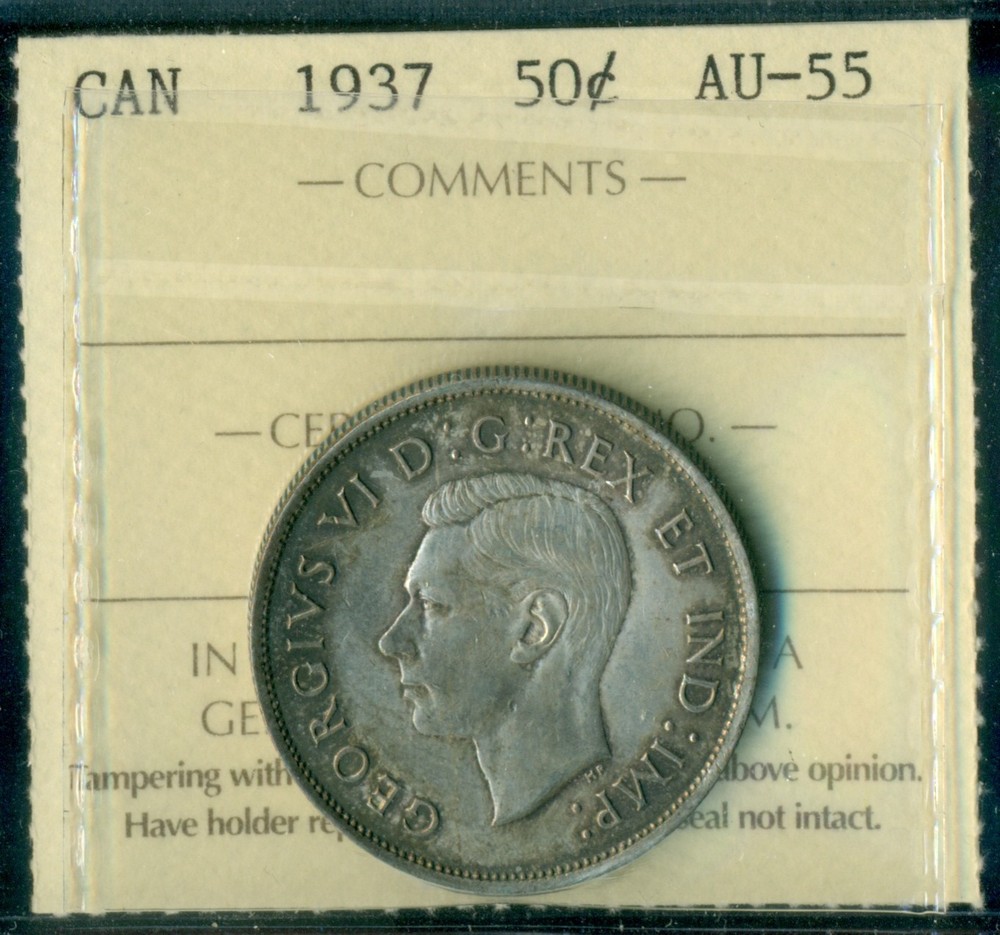 1937 Canada King George VI Fifty Cent Piece AU-55