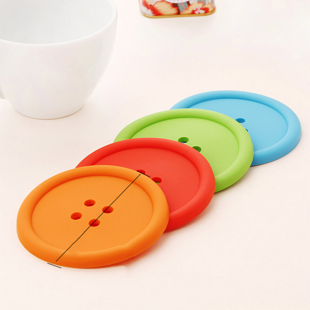6PCS Creative Round Button Shaped Coaster Silicone Coaster Placemat