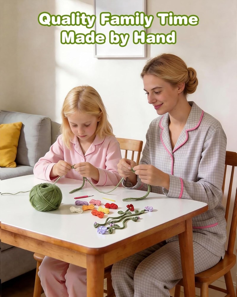 Beginner Crochet Kit: 8 Colorful Flower Bookmarks with Easy Video Tutorials