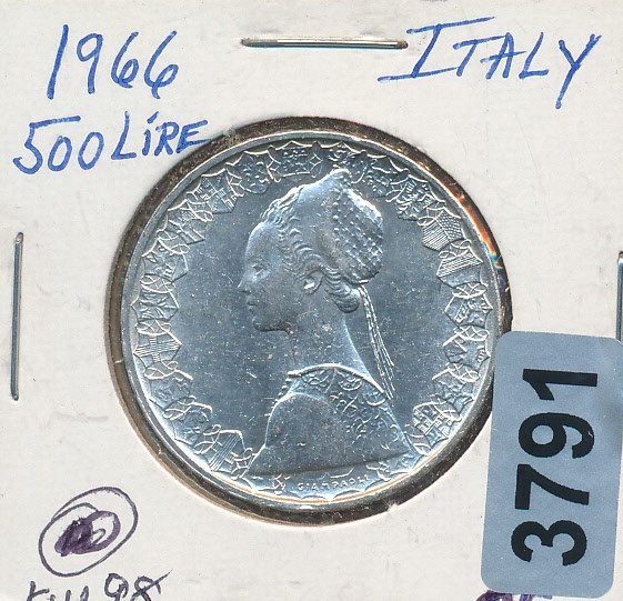 ITALY - 500 LIRE -  SILVER  - 1966 - SHIPS - #3791
