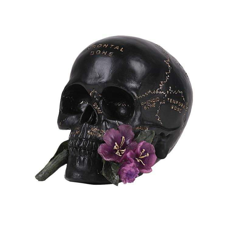Skull with Rose Figurine Statue Skeleton Halloween
