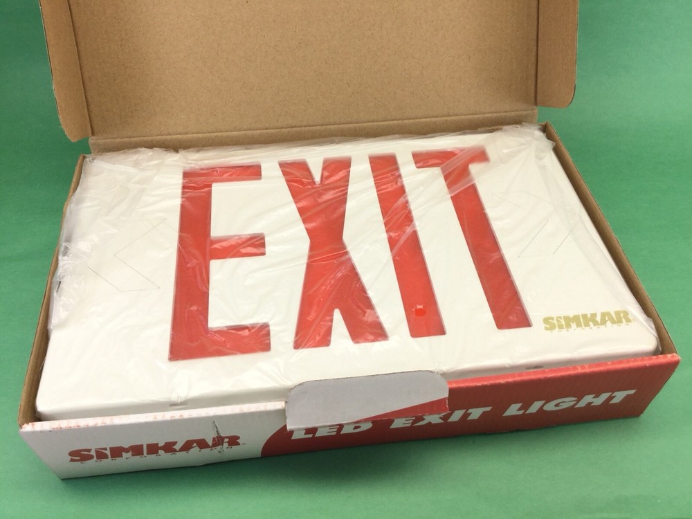 Simkar LED Exit Sign Red Letters Arrows Double Sided Battery Backup Complete Kit