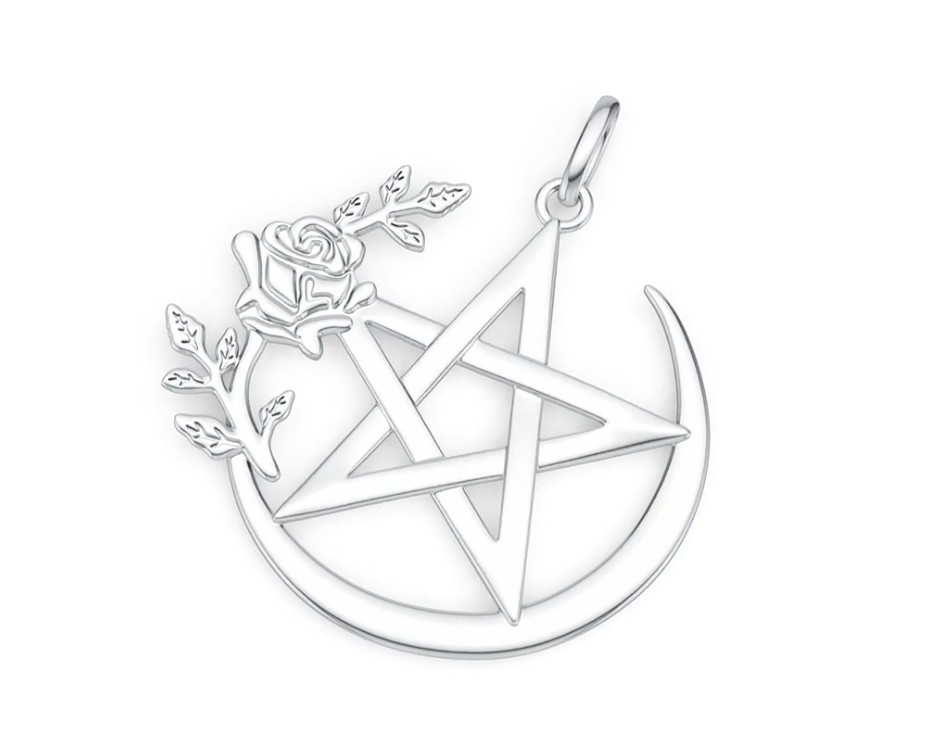 Sterling Silver Pendant Rose Pentacle Theme Solid