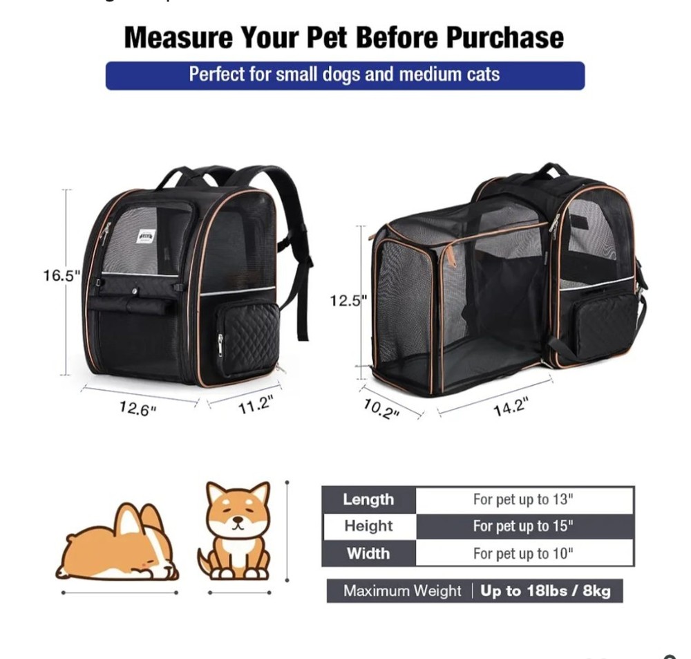 Expandable Pet Carrier Backpack, TSA Approved