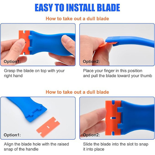 Plastic Razor Blade Scraper 4 Pcs and 120 Pcs Blades, Remove Label Decal Tool.