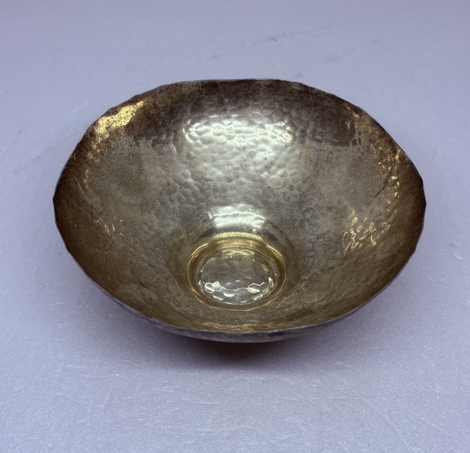 Vintage 1970s Silver Plated Hammered Nut Bowl Unique Shaped 5.25” Art Decor 34