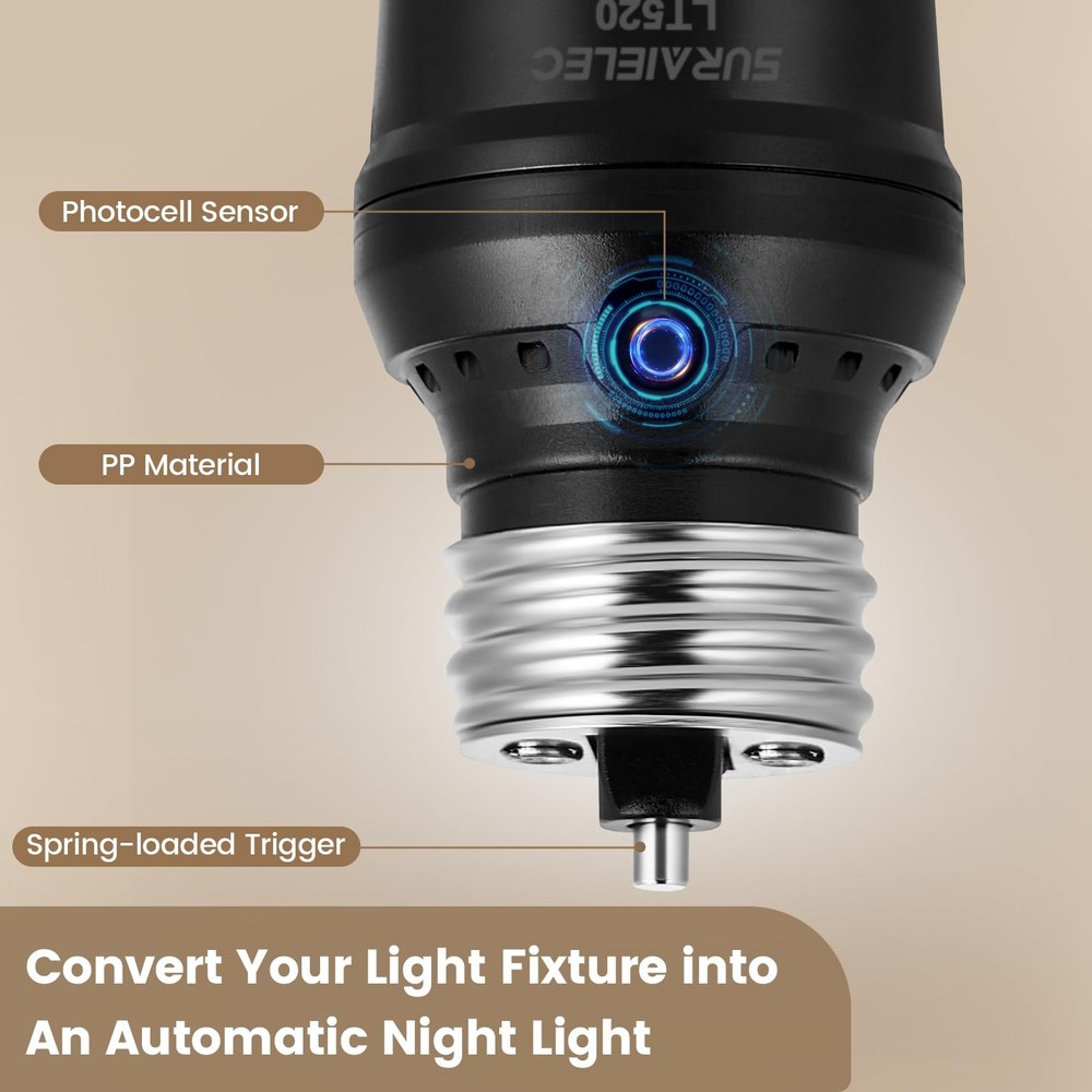 Light Sensor Socket, Automatic Dusk to Dawn Light Socket with 360° Sensor Rot...