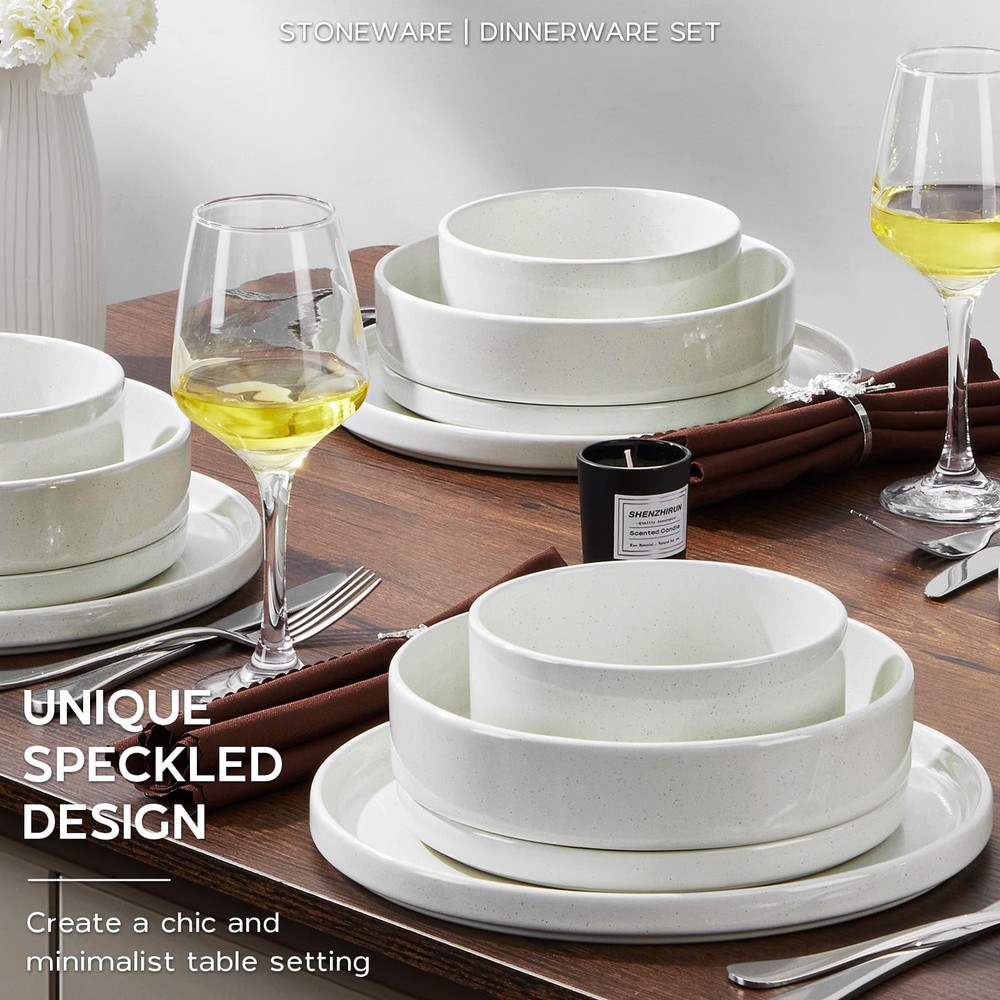 Stoneware Dinnerware Sets for 2, Speckled Plates and Bowls, 8 Pieces Ceramic ...
