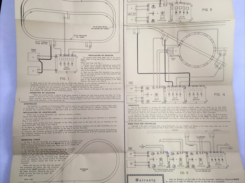 Vintage Atlas Trains Controller & Selector Instruction Sheet & Diagrams