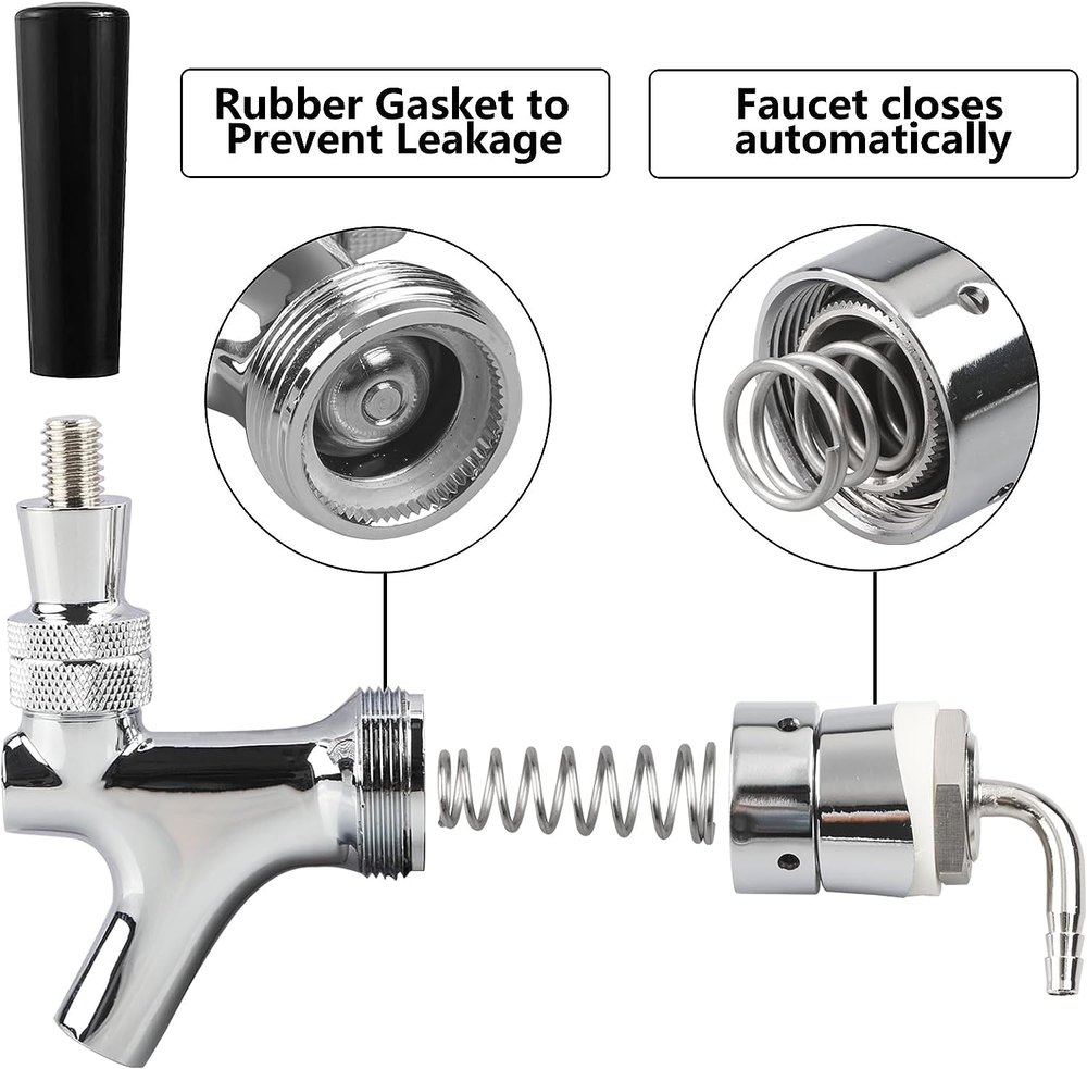 PERA Draft Beer Keg Faucet Chrome Plating Shank Tap Kit