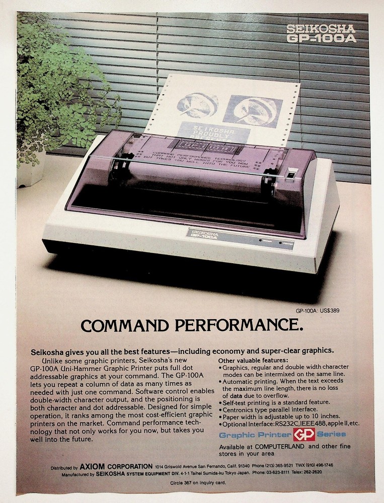 1983 Seikosha GP-100A Graphic Printer - Vintage Computer Hardware Ad
