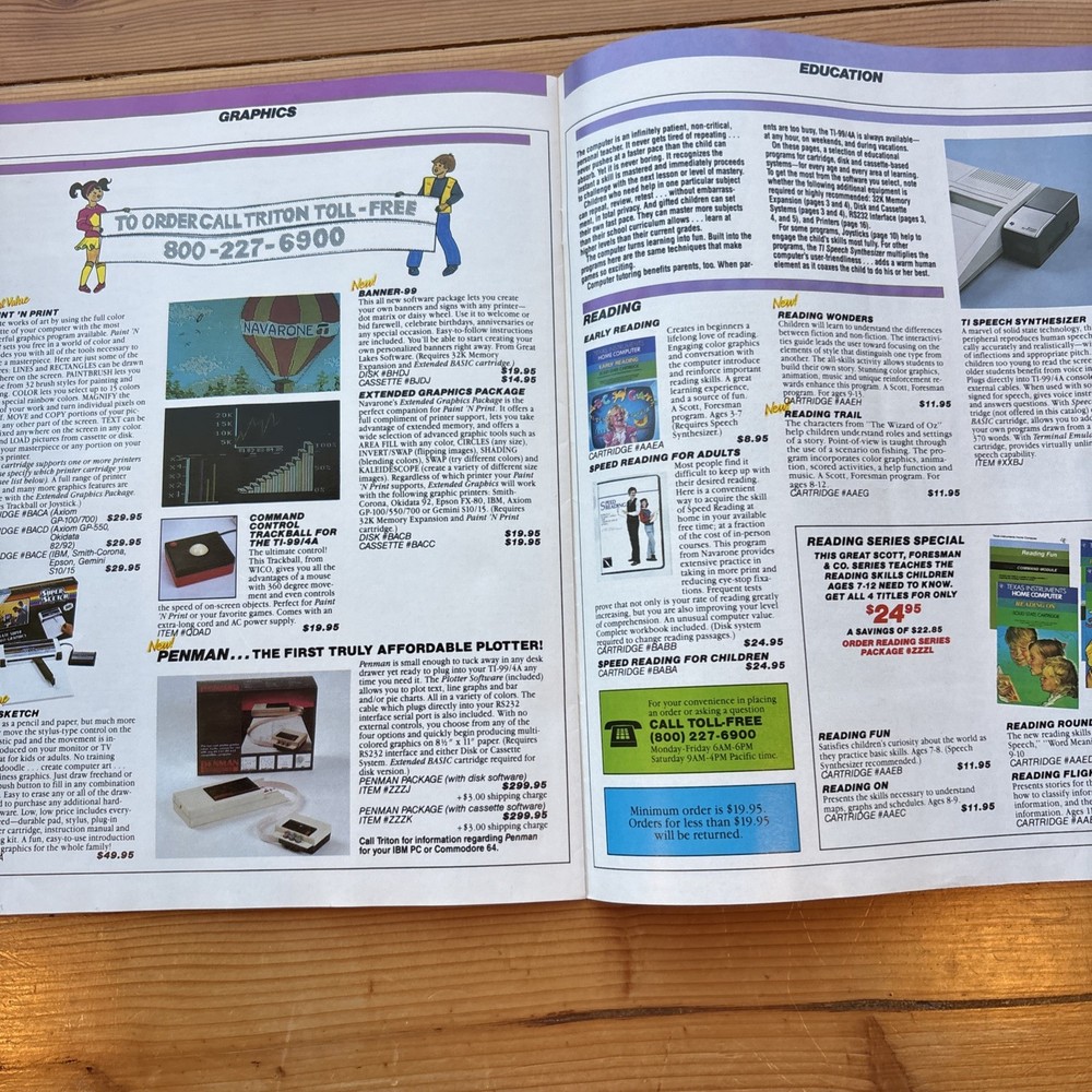 Triton Catalog TI-99/4A Texas Instruments Spring 1986 W/Order Form