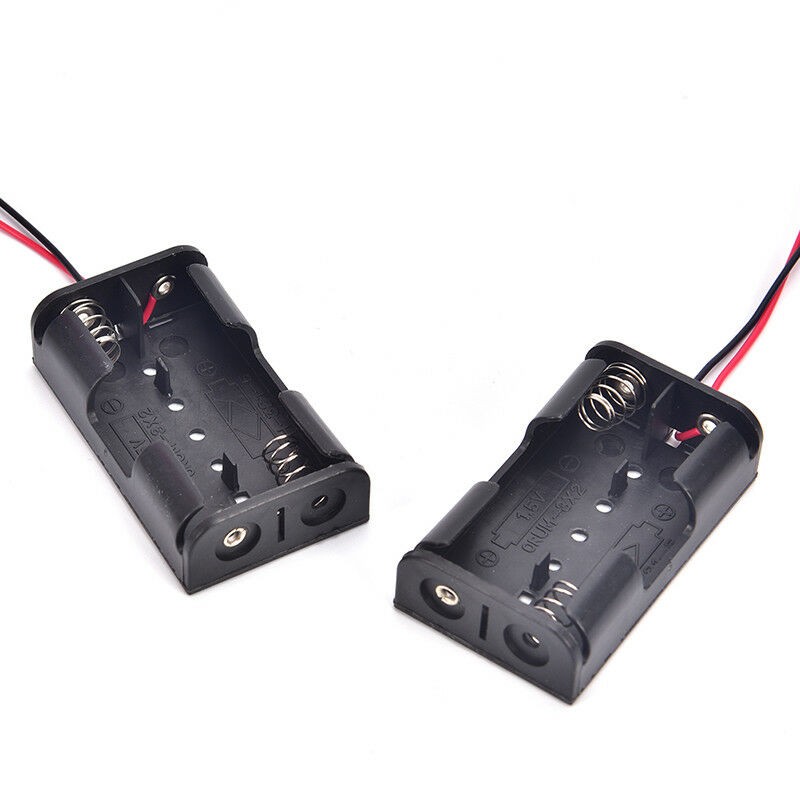 2x 2-AA Battery Spring Clip Holder Case Plastic Storage Box Flat Wire Lead 3V DC