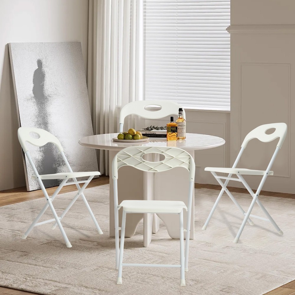 4-Pack White Stainless Steel Folding Chairs - Heavy-Duty 800lb Capacity, Stack