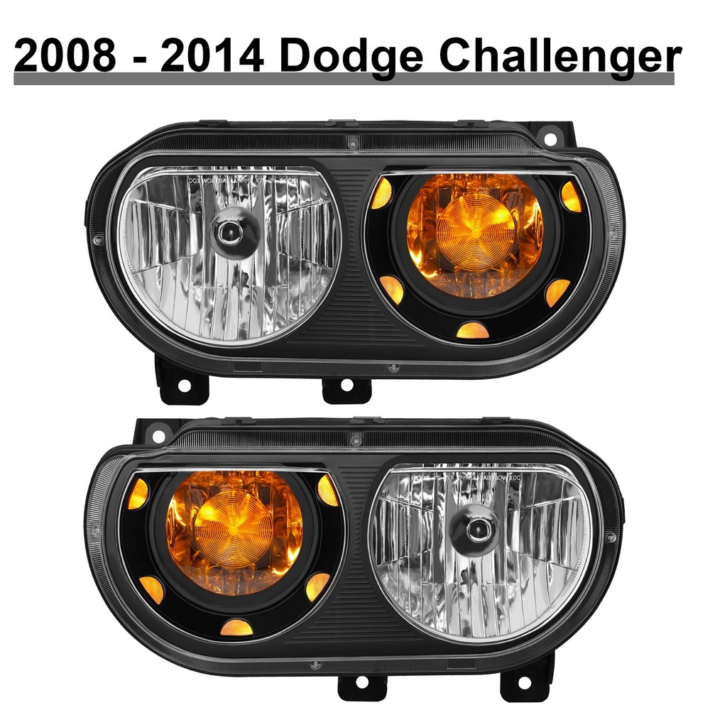 2PCS Headlights For 2008-2014 Dodge Challenger Black Housing Left+Right Pair