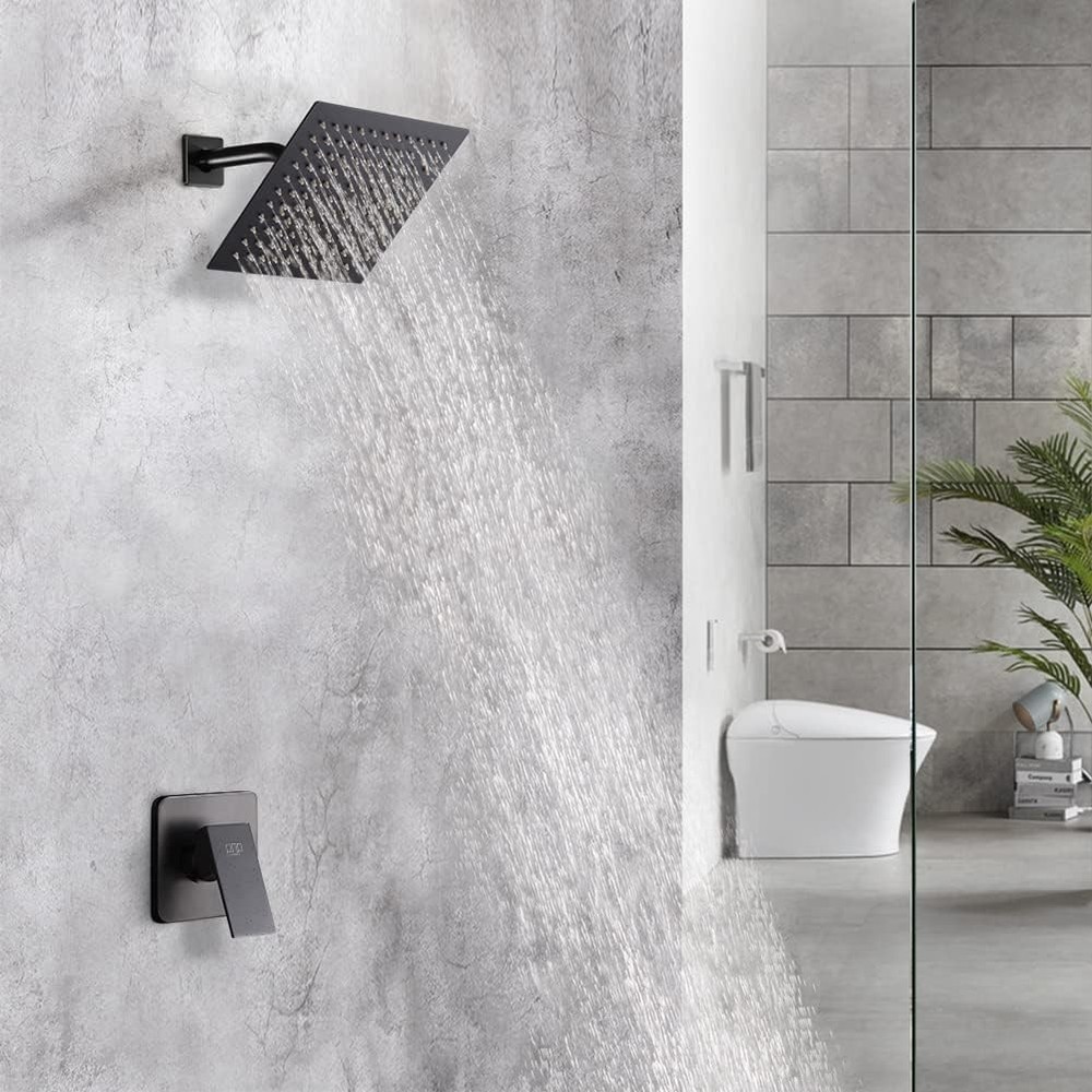 8 Inch Matte Black Shower Kit - Durable Brass Valve & Rainfall Function
