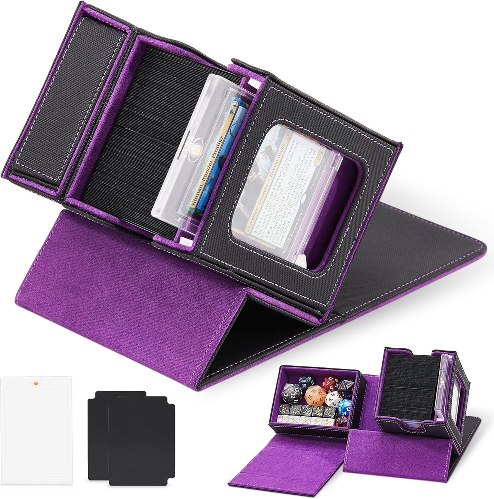 MTG Commander Deck Box with Display Window & Dice Tray, Holds 100+ Double-sle...