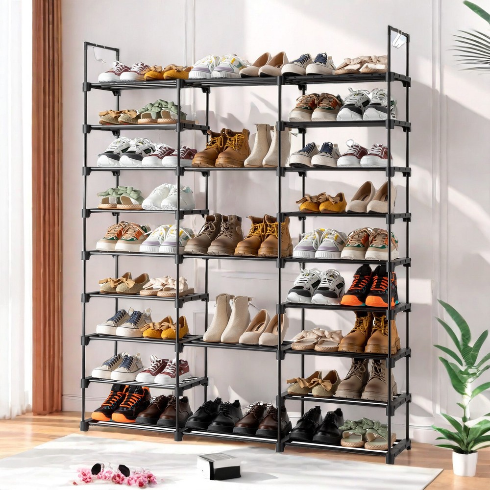 Black Modern Adjustable 9 Tiers Medium Shoe Rack,Stackable Assembly Shoe Shelves