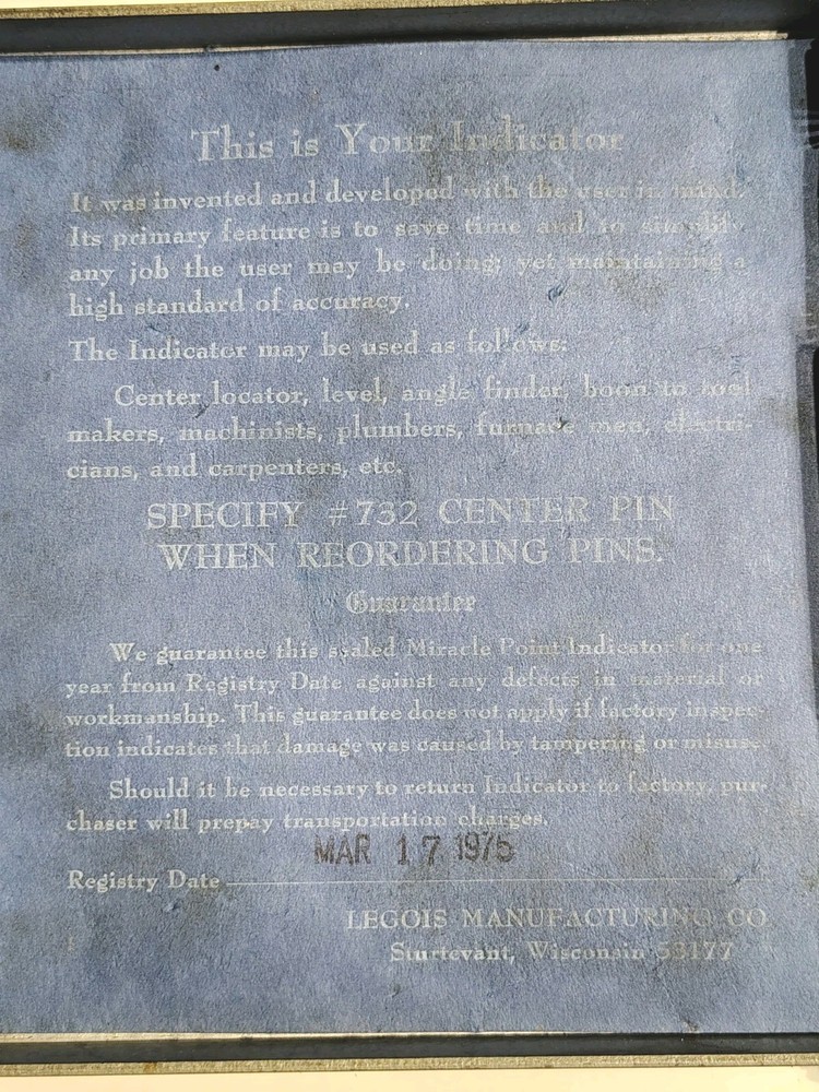 Vintage Legois MFG. Protractor Angle Indicator Centering Head