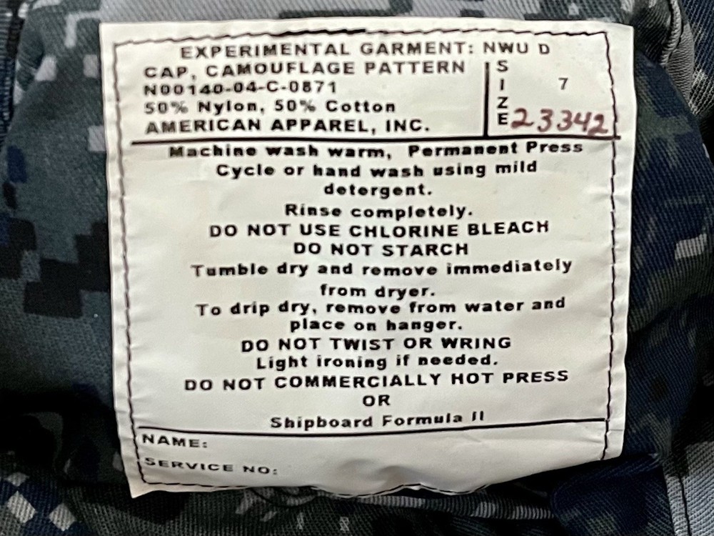 NAVY Experimental NWU T Delta D Trials Test Pattern Prototype Hat Cover Uniform