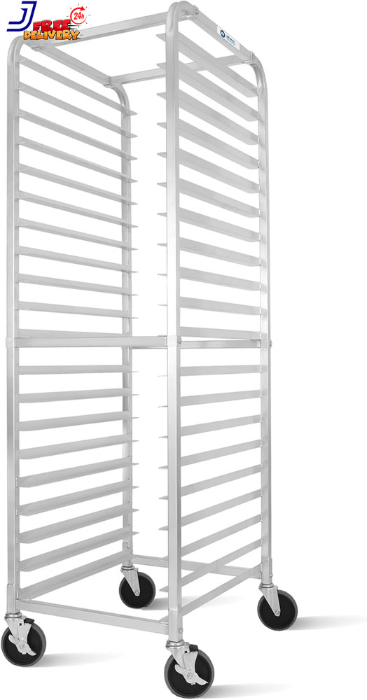 20-Tier Aluminum Bakers Rack with Wheels for Kitchen & Bakery Use
