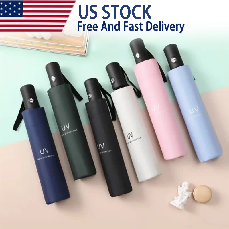 Automatic Black Umbrella Anti-UV Sun/Rain Windproof 3 Folding Compact Umbrella