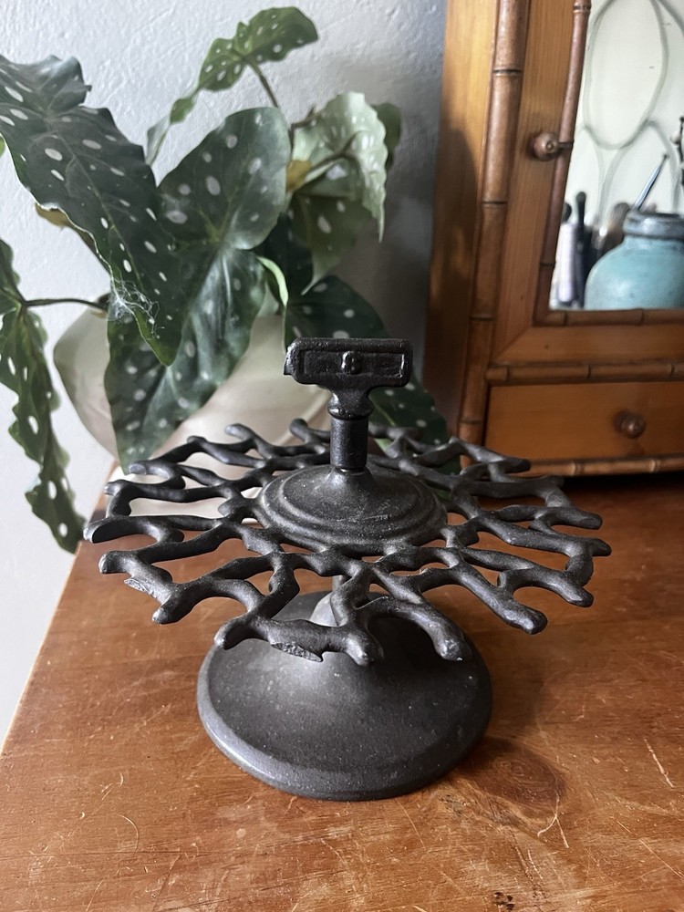 Vintage Cast Iron Rubber Stamp Holder Carousel Tree Black