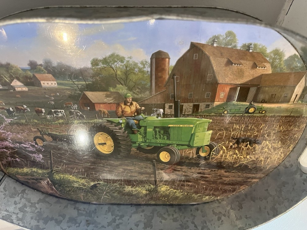 John Deere Galvanized Serving Tray Farm Scene New Era Freitag Rustic Decor