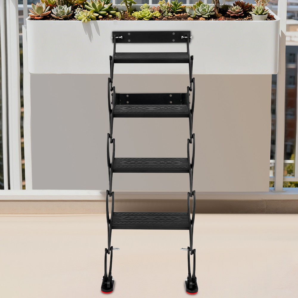4-Step Wall Mounted Folding Ladder, Black Retractable Telescoping Step Ladders