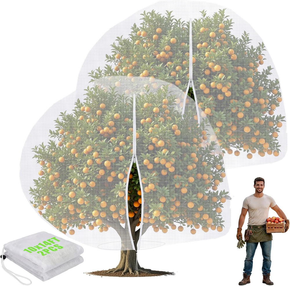 2 Pcs 10 X 14 Ft Large Fruit Tree Netting for Protecting Fruit from Squirrels Bi