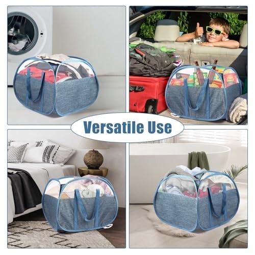 Collapsible Laundry Baskets, Tear Proof Pop Up Laundry Hamper with Square Blue