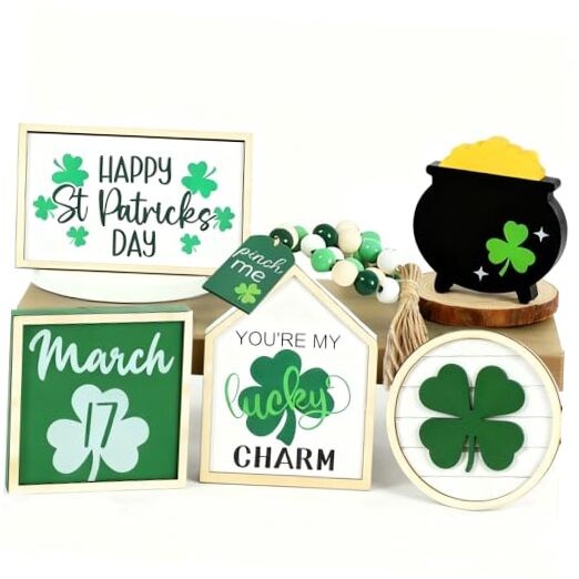 Patrick's Day Tiered Tray Decor Set, 6PCS St. Patrick's Day Decorations Bead