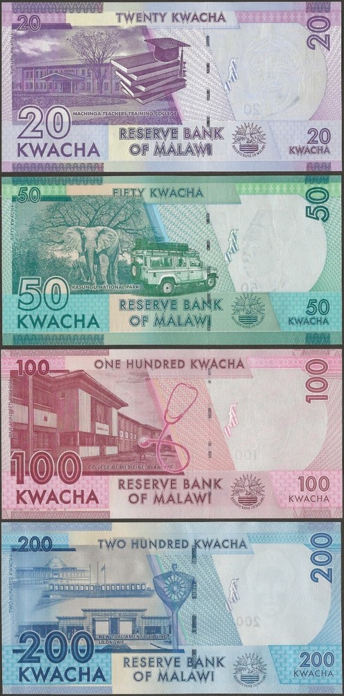 Malawi 4 NOTE SET 20 to 200 Kwacha 2020 UNC @ Ebanknoteshop