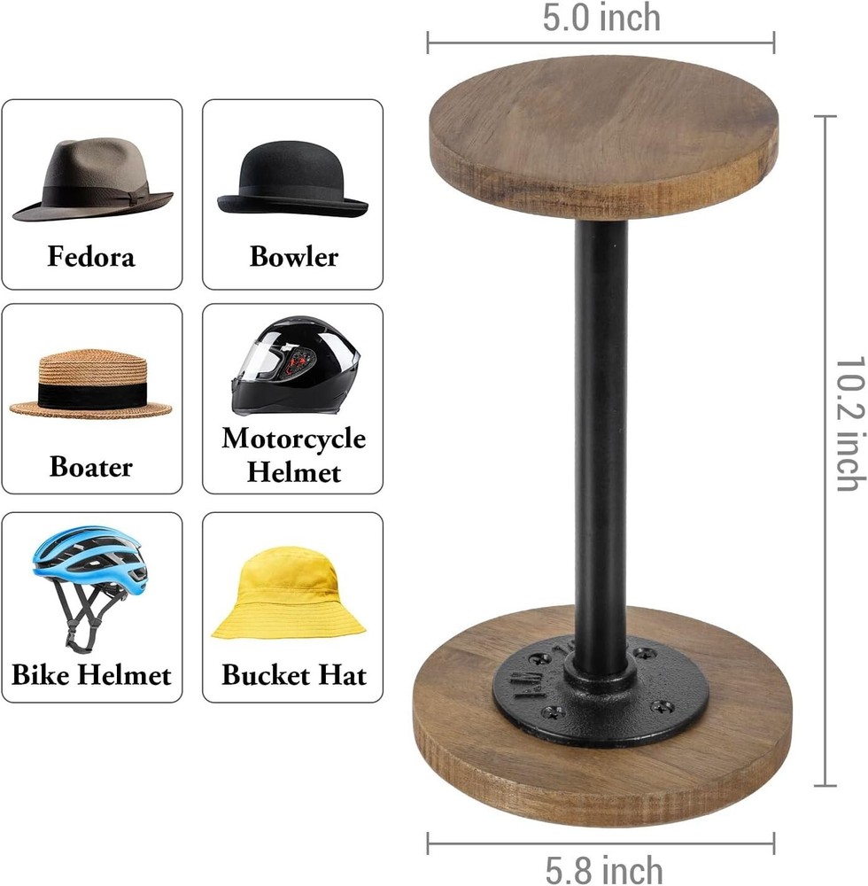 Industrial Metal Pipe & Rustic Whitewashed Wood Tabletop Hat Holders Wig Display