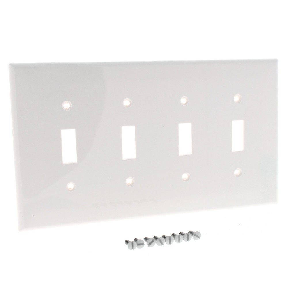 Leviton PJ4-W White 4-Gang Toggle Switch Unbreakable Nylon Midway Wallplate