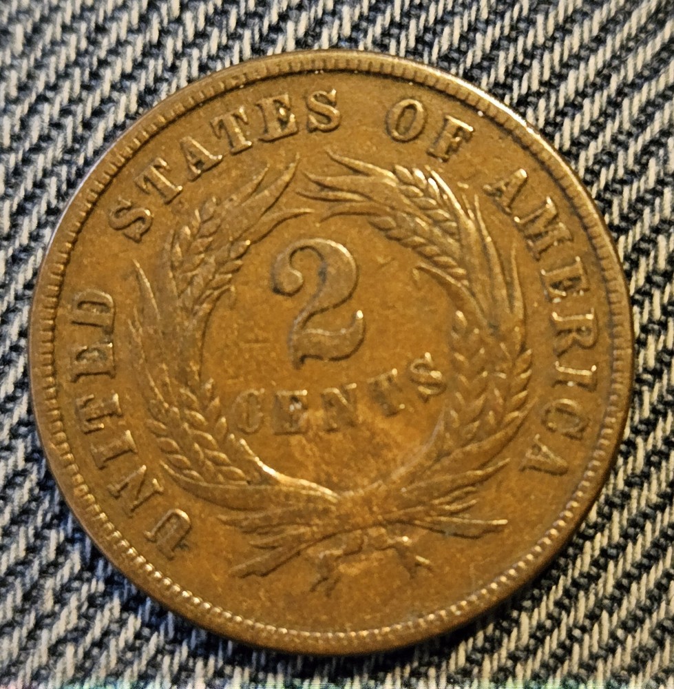 1870 2¢ Two Cent Piece VF copper problem-free original issue !