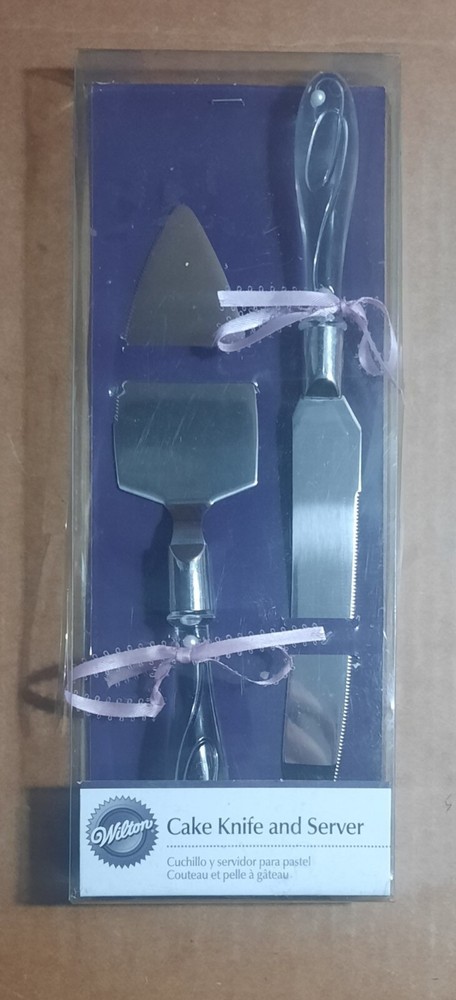 Wilton Cake Knife and Server Set Clear Handle with Ribbons