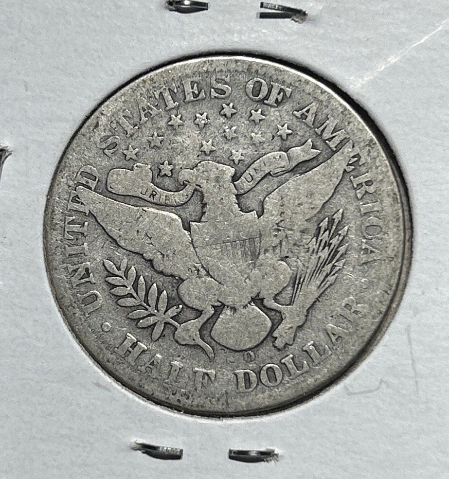 1908 O Silver Half Dollar, Barber Head, nice circulated half